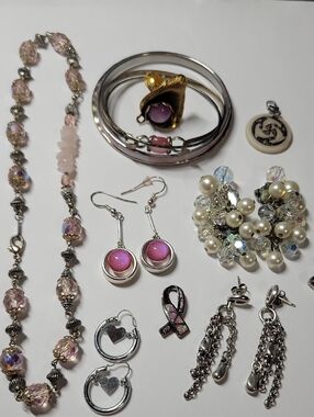 Pink Glass Bead Necklace and Earring Set - Women Jewelry